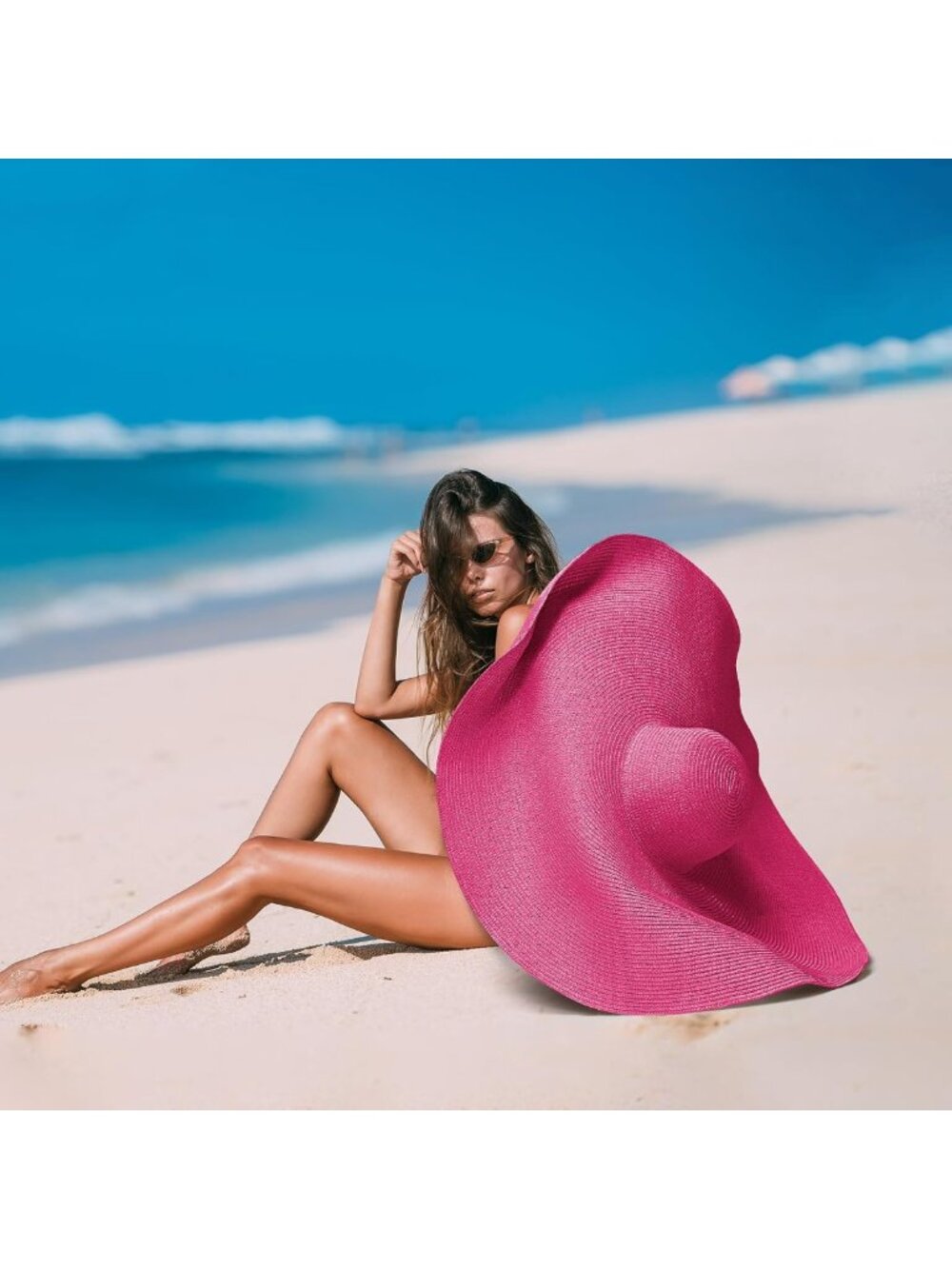 Oversized Wide Brim Straw Hat for Women | Floppy Roll-Up Sun Visor for Beach - Picture 6 of 7